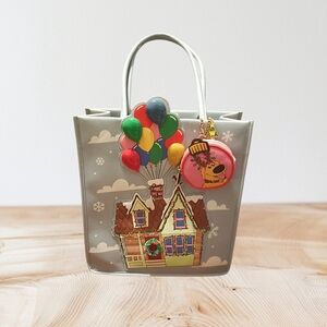 Gray Holiday House Tote with Colorful Balloons